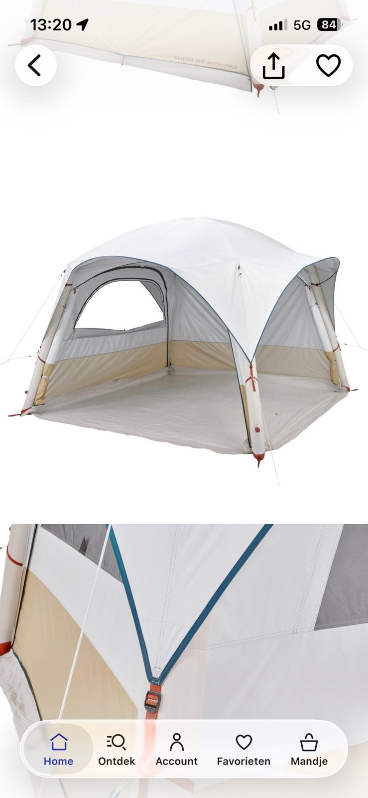 Decathlon Base Airseconds Fresh Camping Shelter + pomp, Ophalen, Gebruikt, Tot en met 4