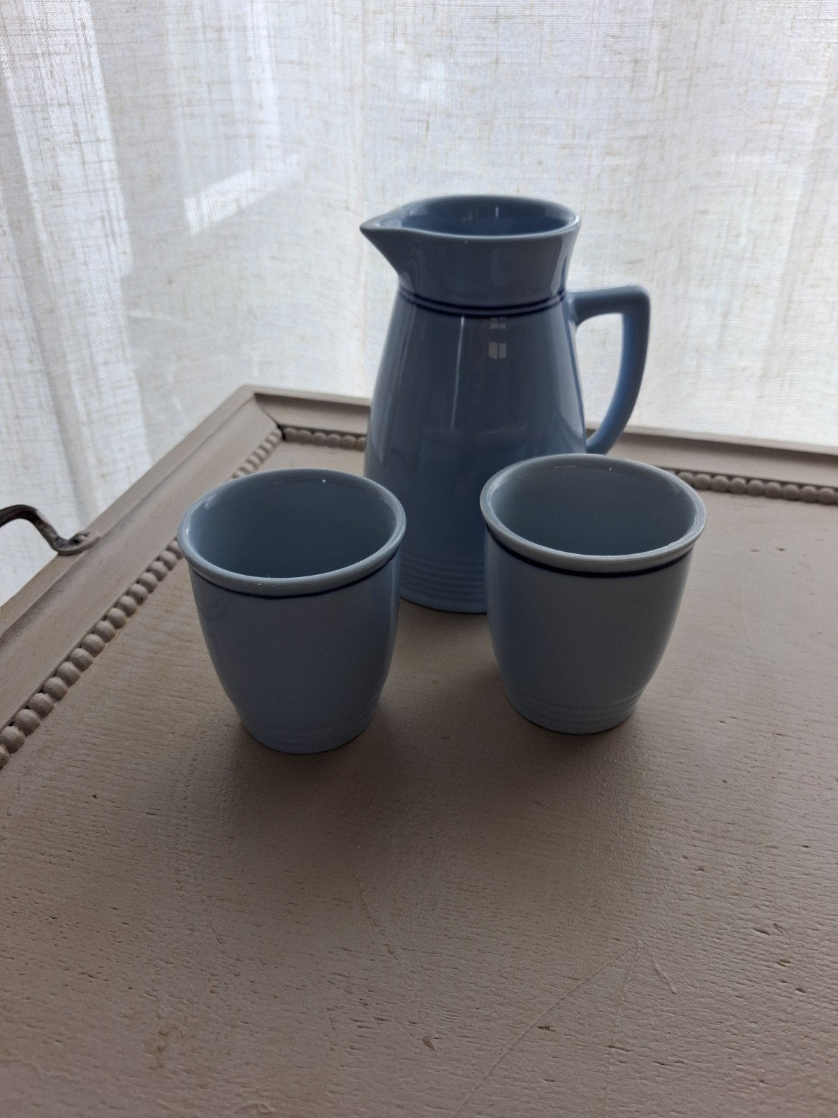 Vintage Lilien Porzellan Melkkan en Kopjes - Lichtblauw, Antiek en Kunst, Ophalen of Verzenden