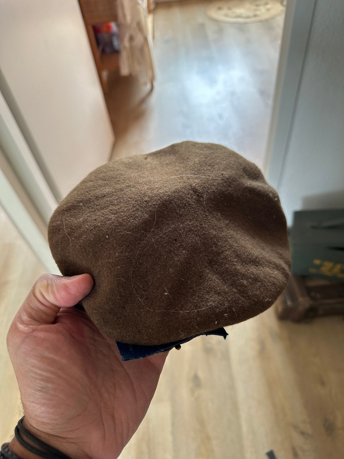Vintage militaire baret met embleem, Ophalen of Verzenden, Gedragen, One size fits all, Pet