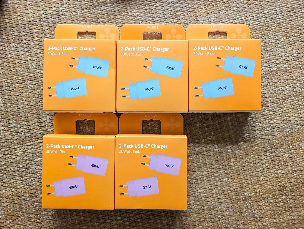 5x Club 3D 2-Pack USB-C Charger 30 Watt Blauw & Roze, Ophalen of Verzenden, Nieuw