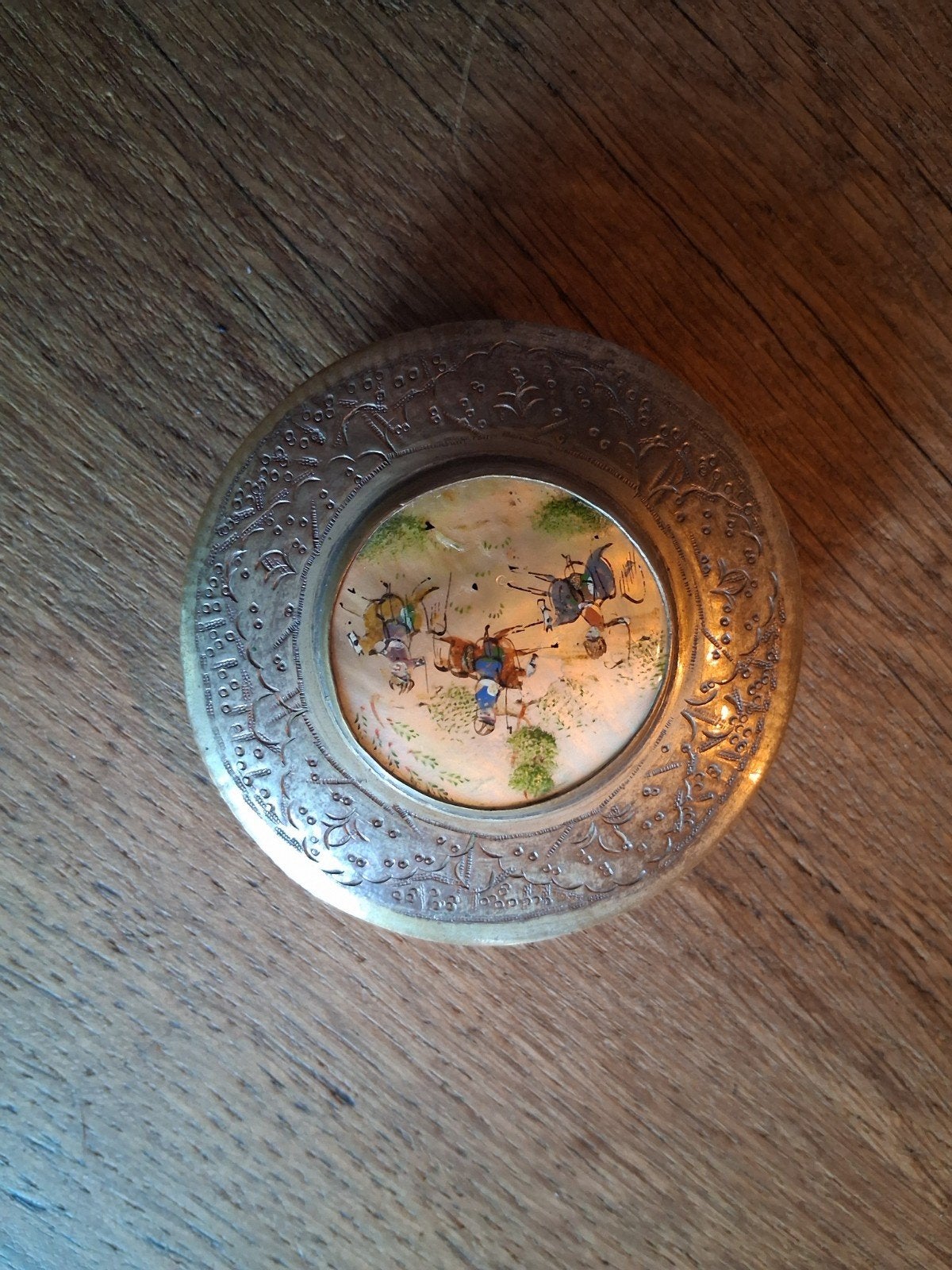 Antieke Perzische snuif/pillen doos. Handgeschilderde Scè, Ophalen of Verzenden