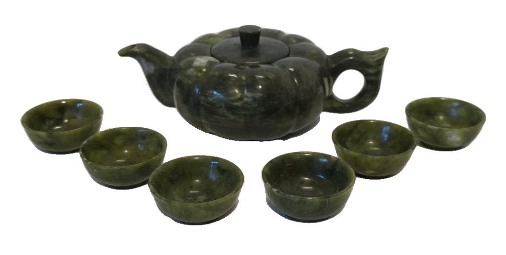 Handgesneden natuurlijke jade theepot en cups., Ophalen of Verzenden