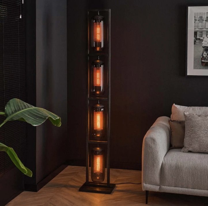 Vloerlamp Toren 4L smoke glas – Artic Zwart – NIEUW in doos, Ophalen of Verzenden, Nieuw, Glas, 150 tot 200 cm