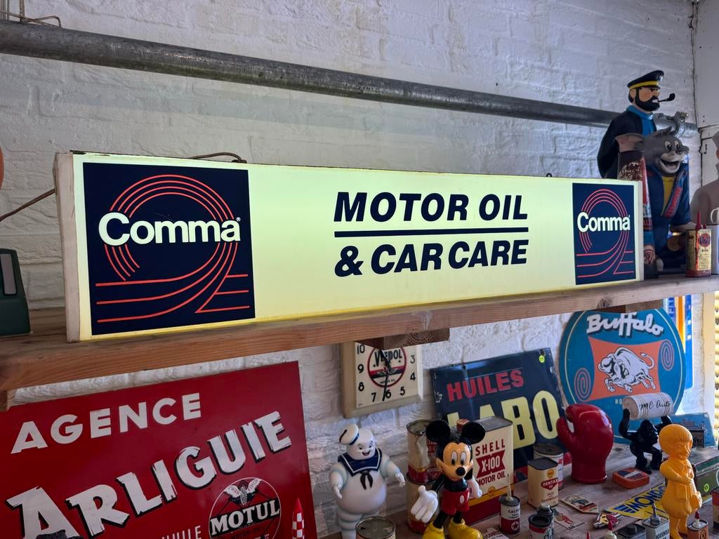 Vintage Comma Motor Oil & Car Care Lichtbak Reclamebord, Ophalen, Gebruikt, ., Lichtbak of (neon) lamp