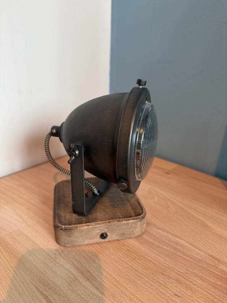Industriële enkele spot staal met hout kantelbaar, Huis en Inrichting, Lampen | Spots, Ophalen of Verzenden, Nieuw, Metaal of Aluminium