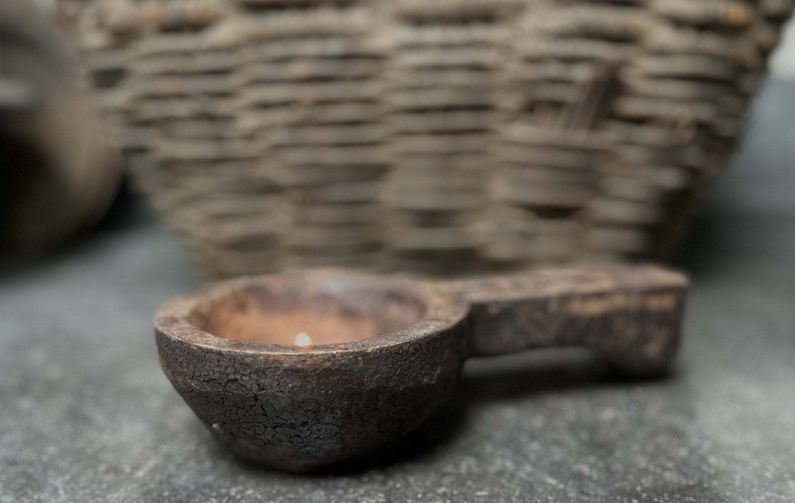 Houten decoratie lepel voor waxine amberblokje sober sleets, Ophalen of Verzenden, Zo goed als nieuw