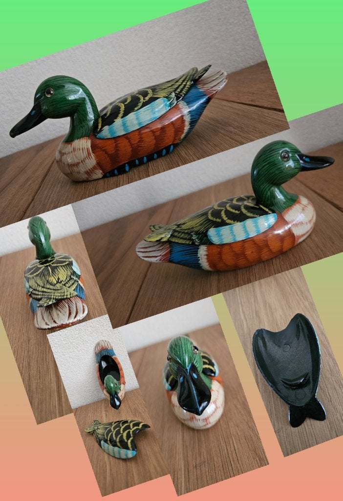 Lakdoos eend met deksel, prachtige vintage 16 x 6 cm, gaaf!, Houtsnijwerk, Ophalen of Verzenden, Overige materialen, Klassiek