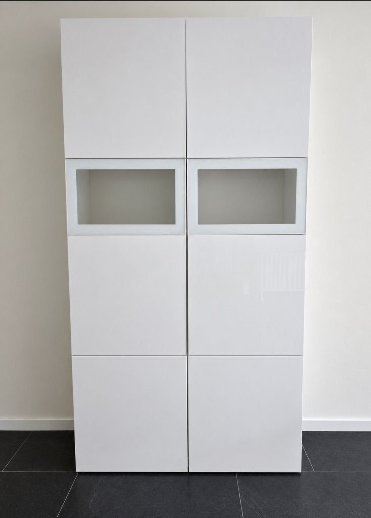 Ikea Besta hoogglans wit met glas, Ophalen, 100 tot 150 cm, 200 cm of meer, Zo goed als nieuw