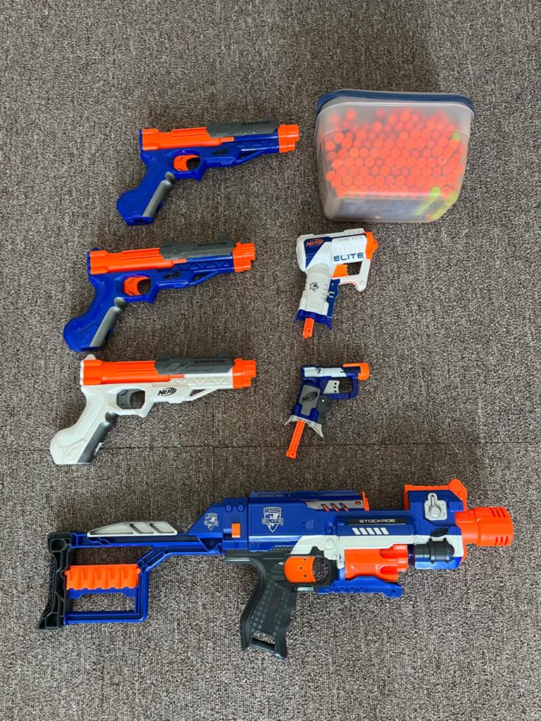 Complete Nerf geweren set met automatisch schietend geweer, Ophalen of Verzenden, Gebruikt