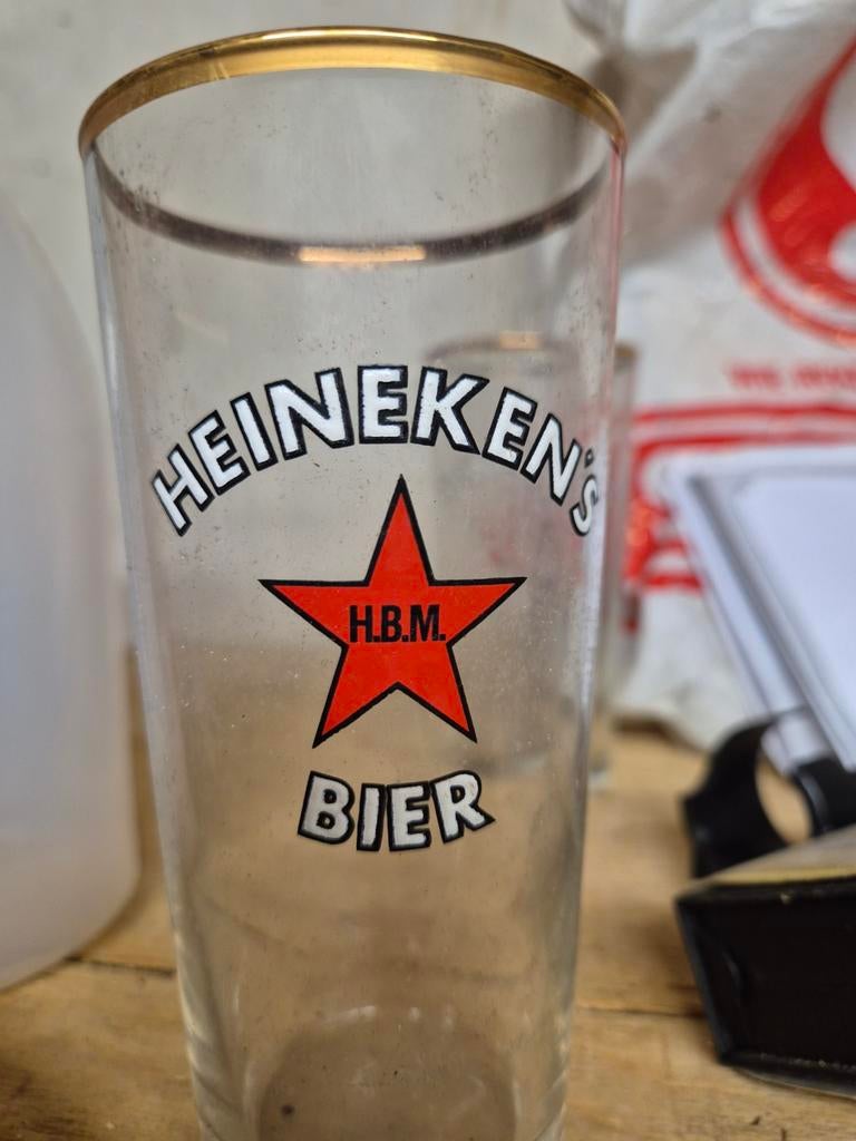 Vintage Heineken's H.B.M. Bier Glas met Gouden Rand, Ophalen of Verzenden