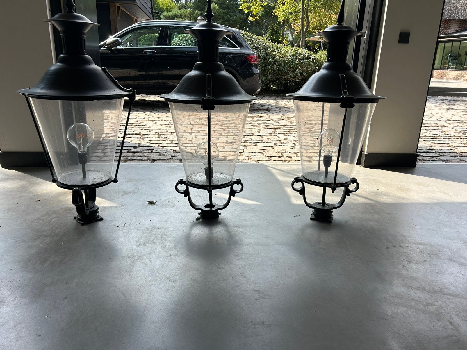 Set van 3 klassieke PAKO Rhenen buitenlampen – Zwart, Ophalen, Gebruikt