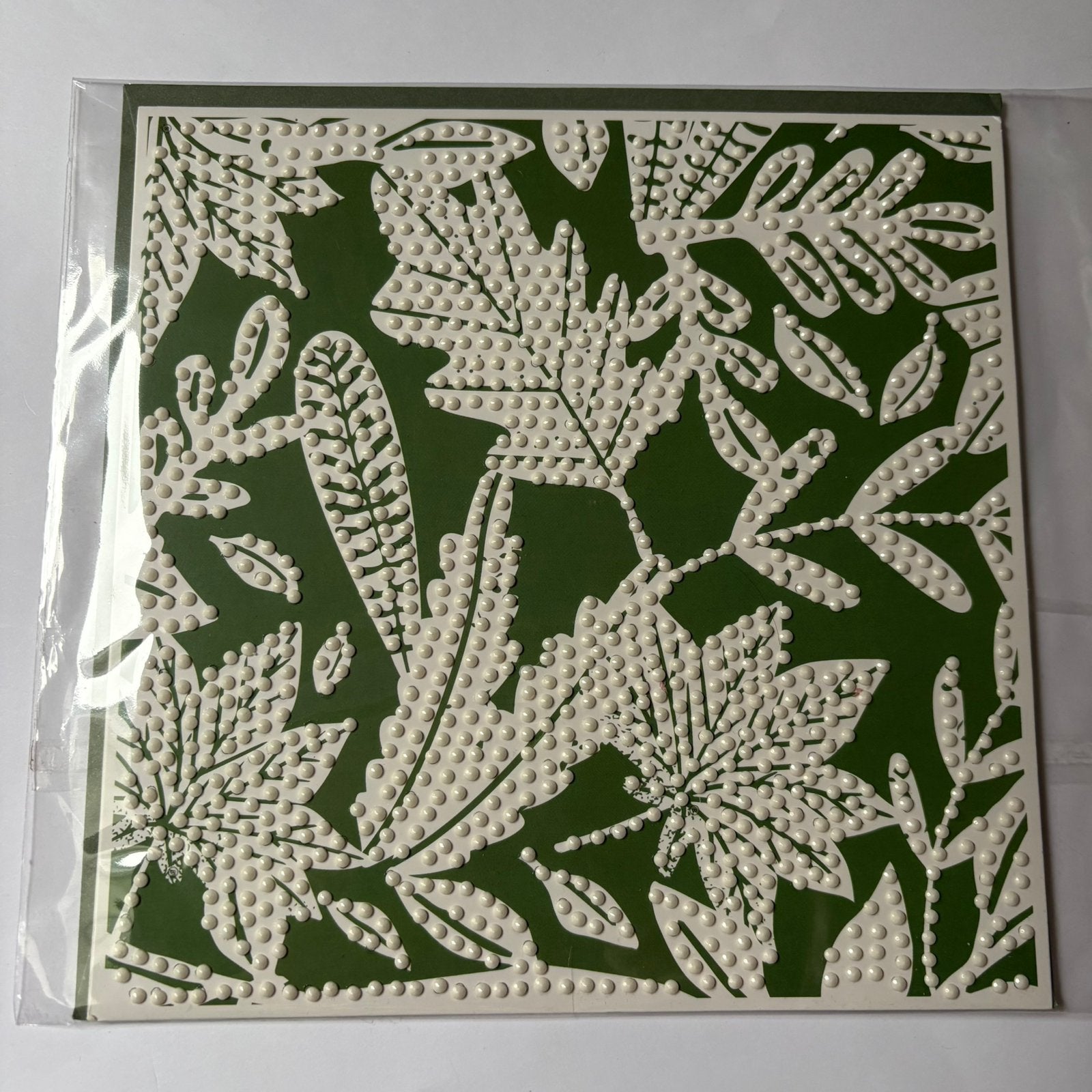Diamond painting kaart 18x18cm bladeren, Hobby en Vrije tijd, Kaarten | Zelfgemaakt, Ophalen of Verzenden, Zo goed als nieuw, Overige thema's