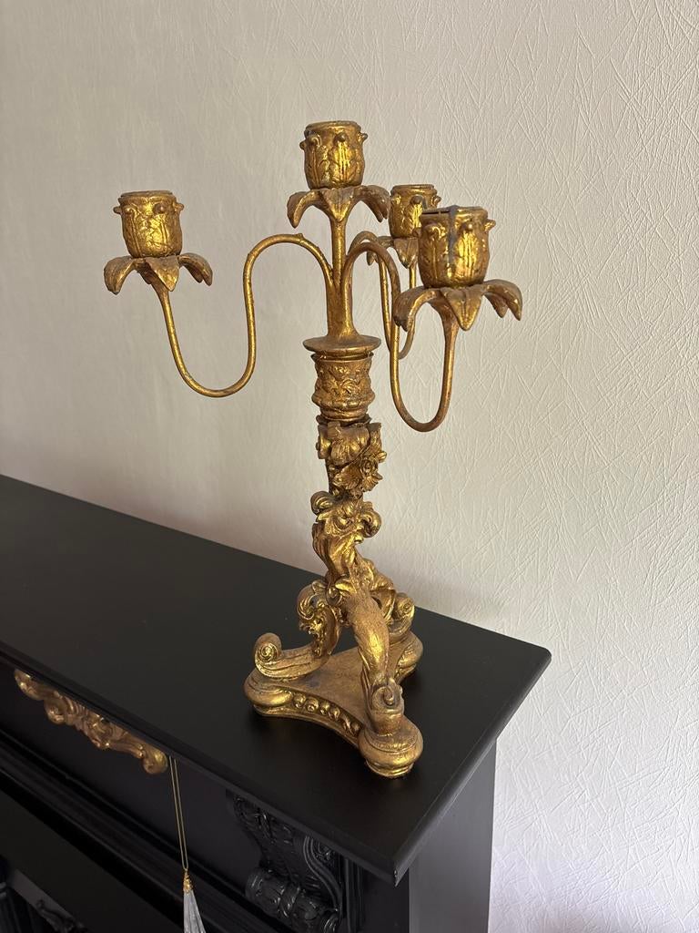 Antieke Gouden Kandelaber met 5 Armen, Antiek en Kunst, Antiek | Kandelaars, Ophalen, Overige materialen