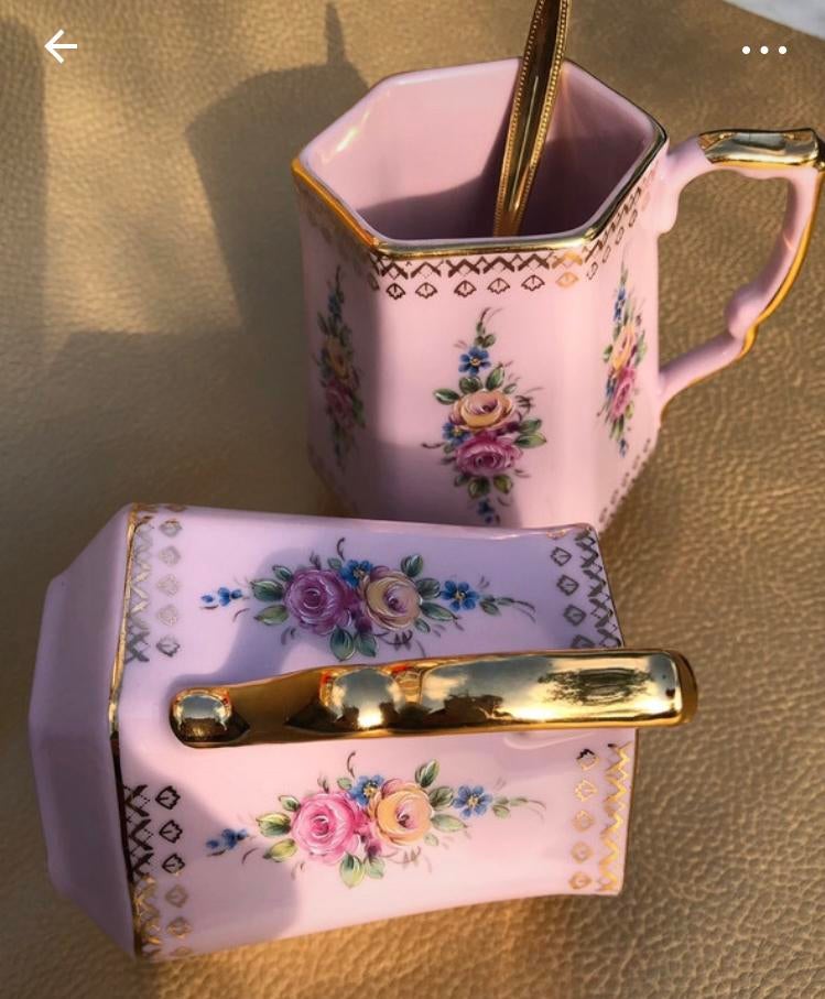 Mok JSK Unieke Roze Goud Vintage Rozen Tsjechië Porselein, Nieuw, Ophalen of Verzenden, Overige stijlen, Kop(pen) en/of Schotel(s)