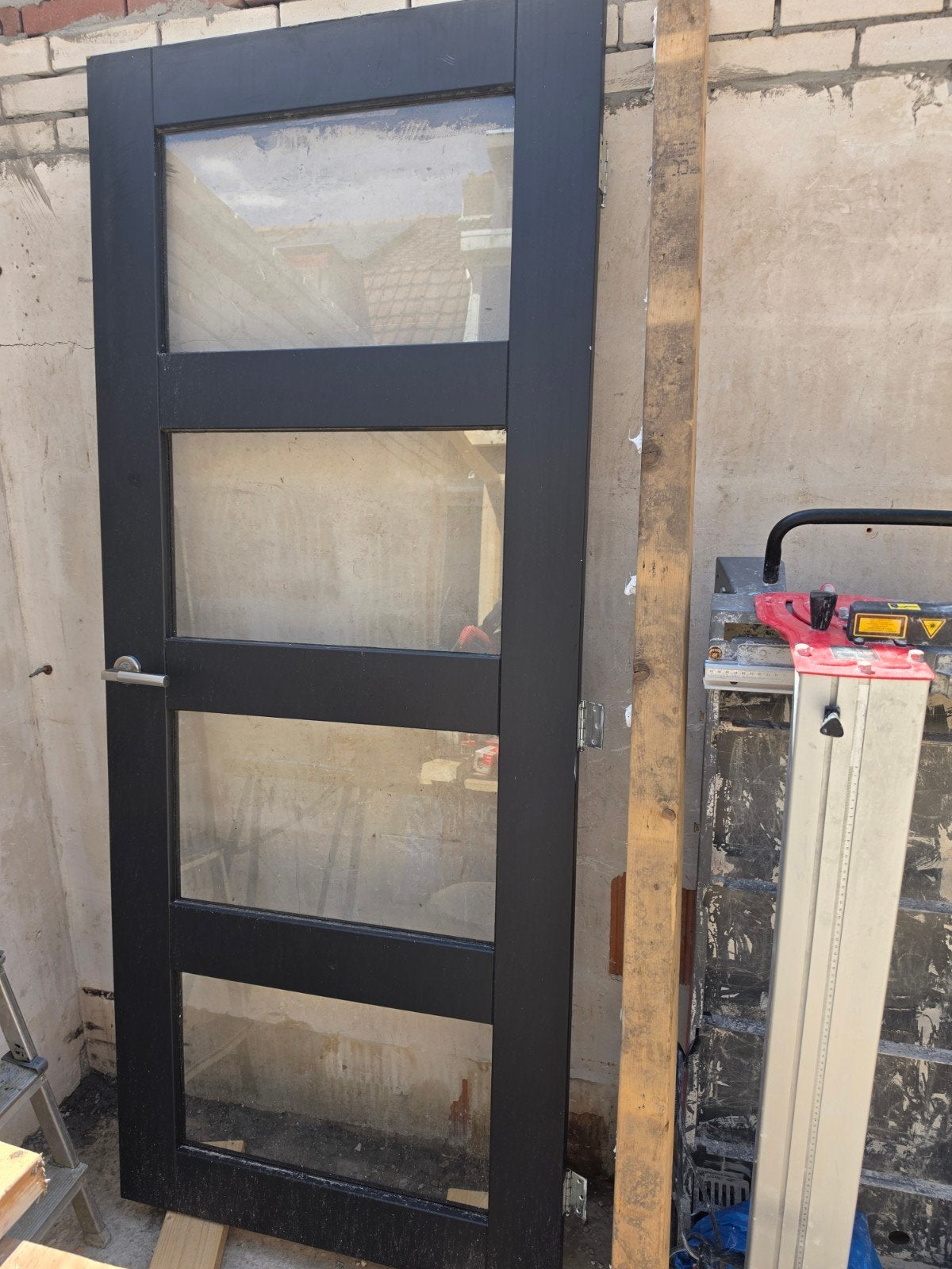 Zwart grijs  binnendeur met glaspanelen, Doe-het-zelf en Verbouw, Deuren en Horren, Binnendeur, 200 tot 215 cm, Ophalen