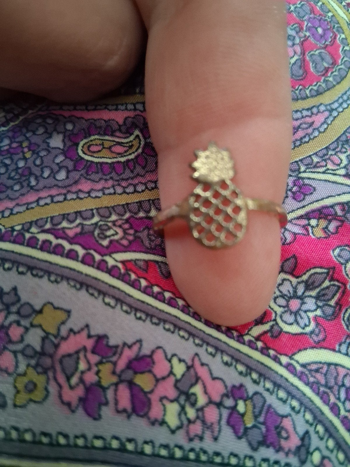 Gouden Ananas Ring Maat 17, Gebruikt, IJzer of Staal, Ophalen of Verzenden, 17 tot 18