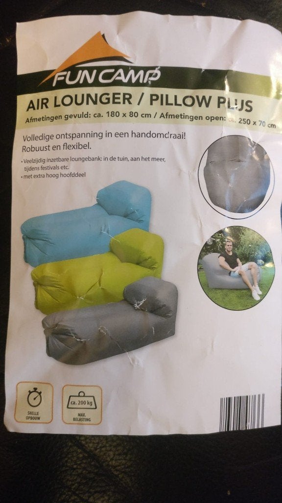 Funcamp loungebank luchtbank (air lounger / pillow plus ), Ophalen of Verzenden, Zo goed als nieuw, Grijs