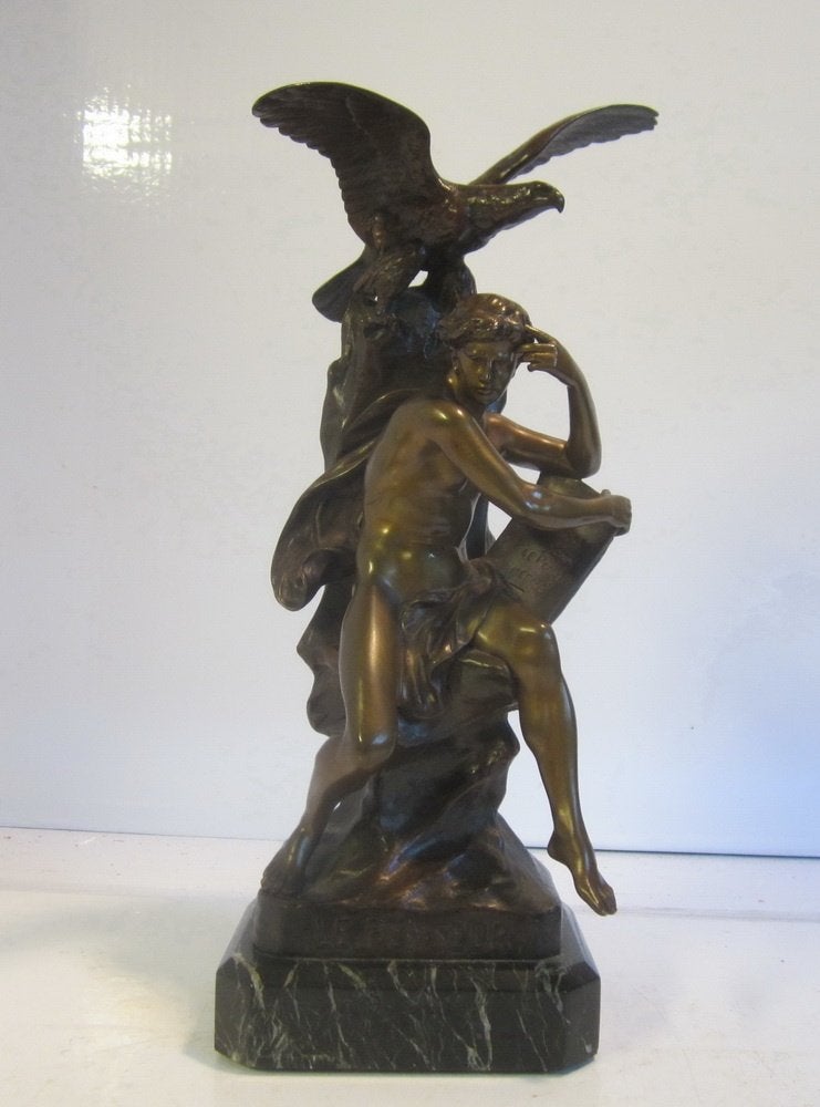 Antieke brons 'Le Penseur' Emile Picault, Verzenden, Brons, Beeld, Man