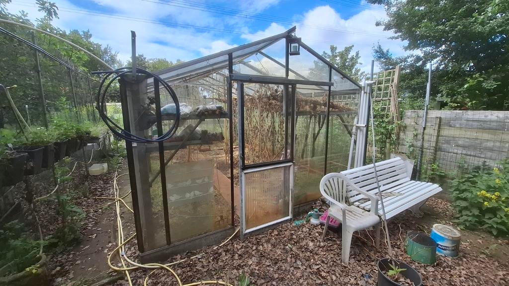 Ruime kas met aluminium frame en glazen panelen, Tuin en Terras, Kassen, Gebruikt, Aluminium, Glas, Ophalen