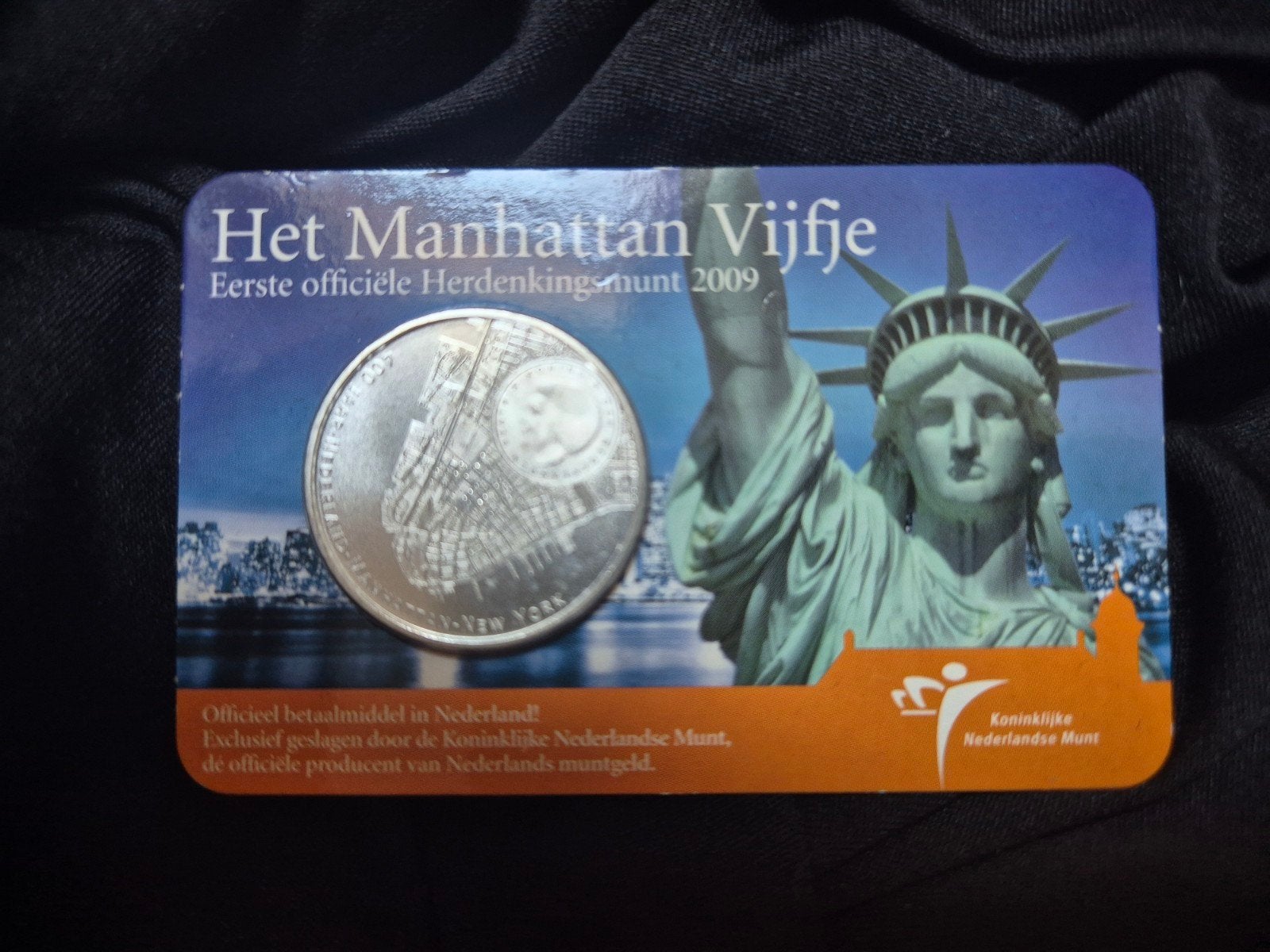 Manhattan Vijfje 2009 €5 zwaar verzilverd originele coincard, Postzegels en Munten, Ophalen of Verzenden, Koningin Beatrix, Euro's