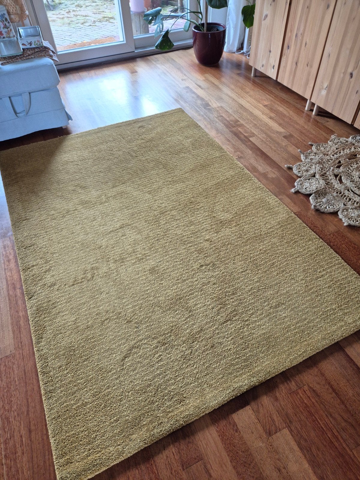 IKEA LANGSTED Vloerkleed - Okergeel (133x195 cm), Ophalen, 100 tot 150 cm, Zo goed als nieuw, 150 tot 200 cm