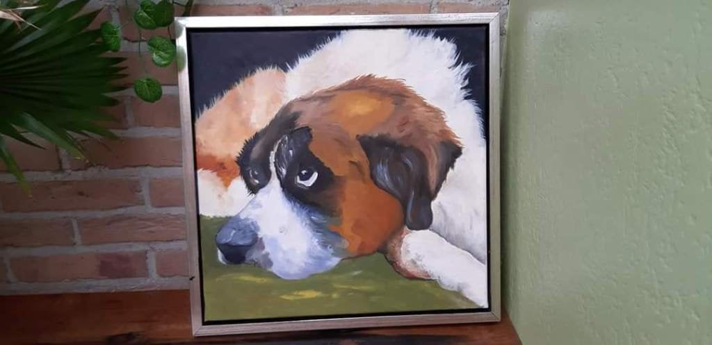 Schilderij st-bernardushond (t.v.v. de asieldiertjes), Minder dan 50 cm, Nieuw, Ophalen of Verzenden, Schilderij