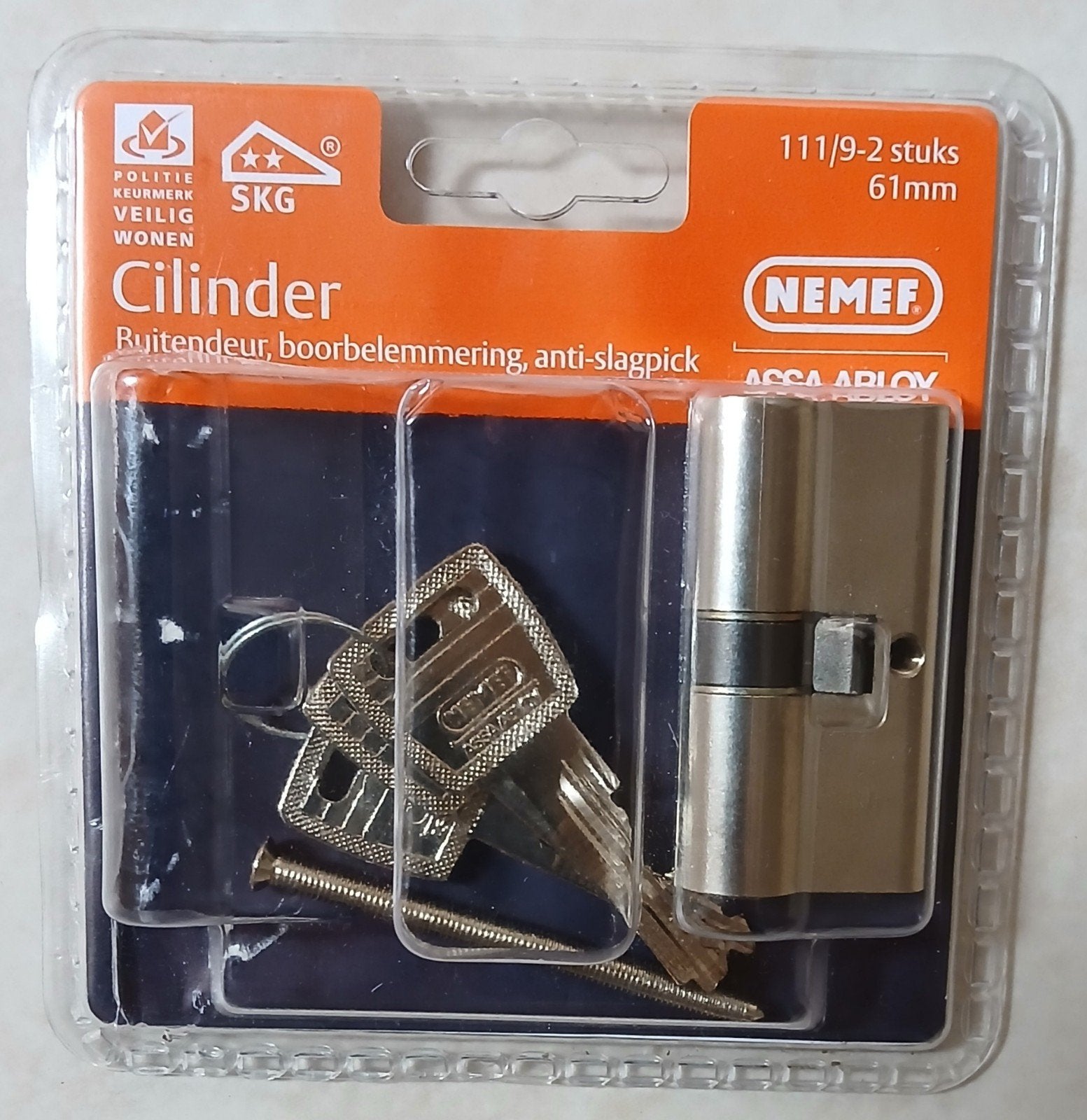 NEMEF Cilinder Buitendeur SKG Politiekeurmerk Veilig Wonen, Ophalen of Verzenden, Nieuw, Rvs, Slot