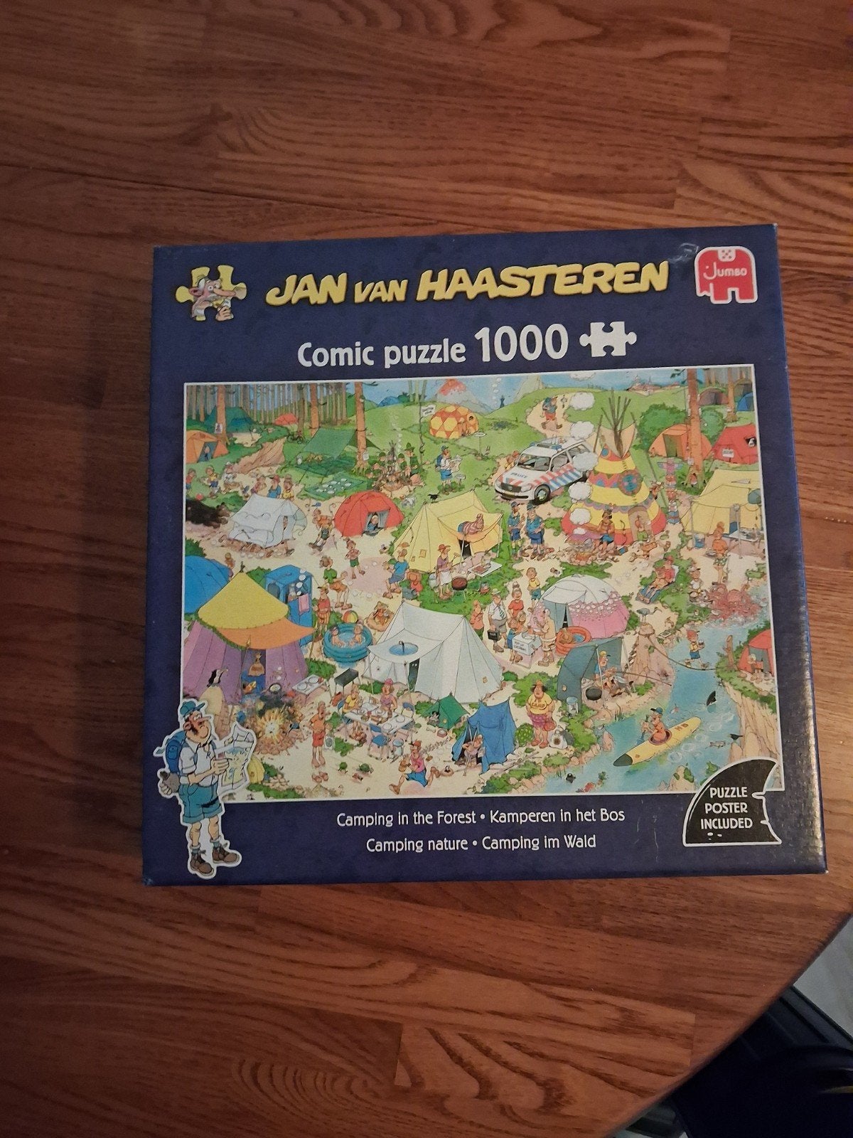 Jan van Haasteren  Puzzel - Kamperen in het Bos 1000 stu, Ophalen of Verzenden, 500 t/m 1500 stukjes, Zo goed als nieuw, Legpuzzel