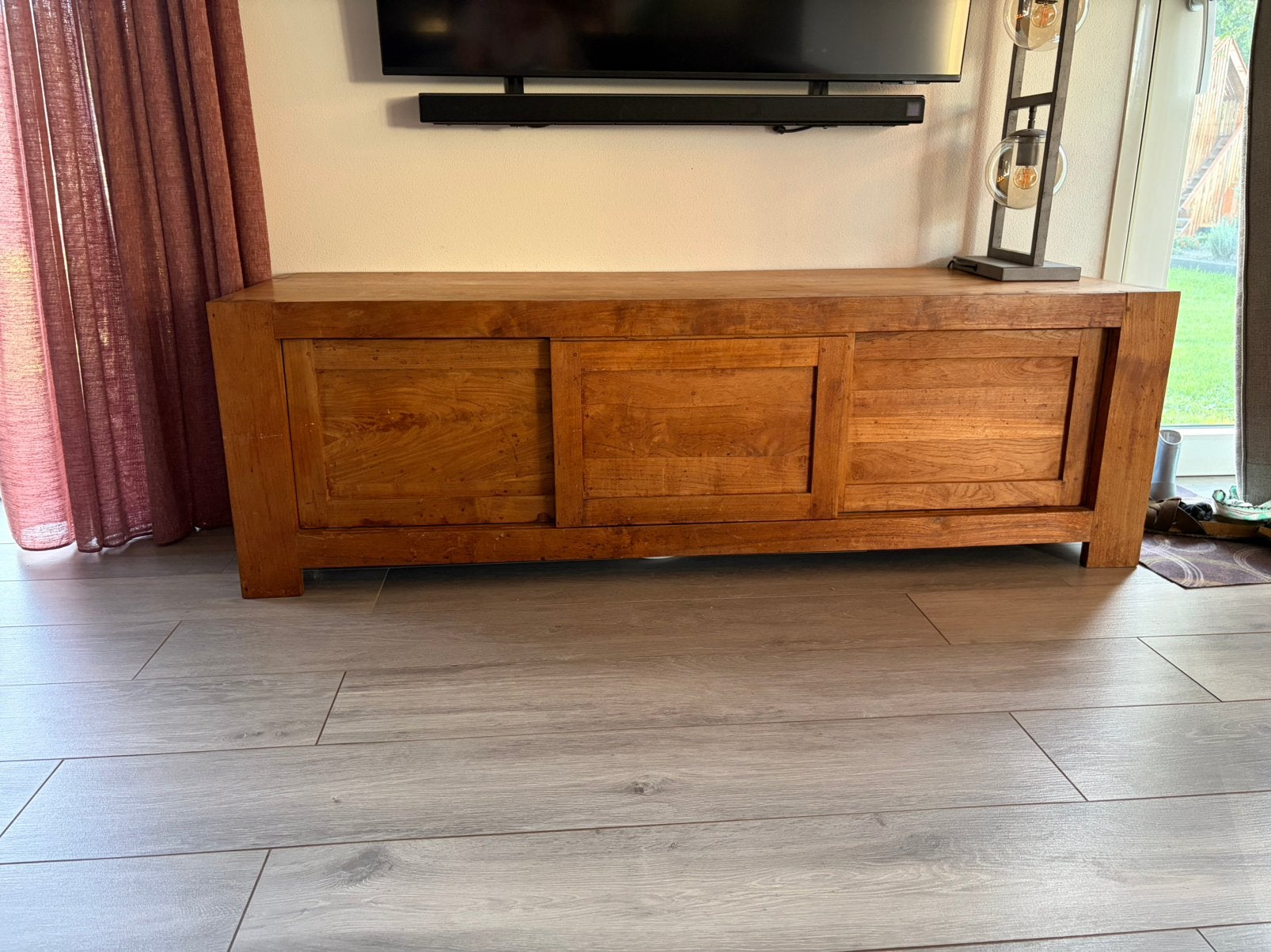 Teak houten tv meubel, Ophalen, 150 tot 200 cm, Teakhout, Zo goed als nieuw