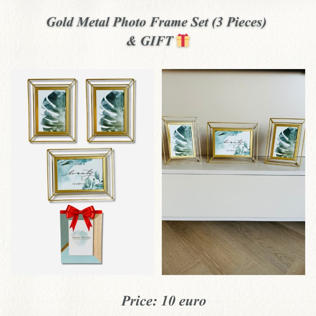 Gold Metal Photo Frame Set (3 Pieces) & GIFT, Ophalen of Verzenden