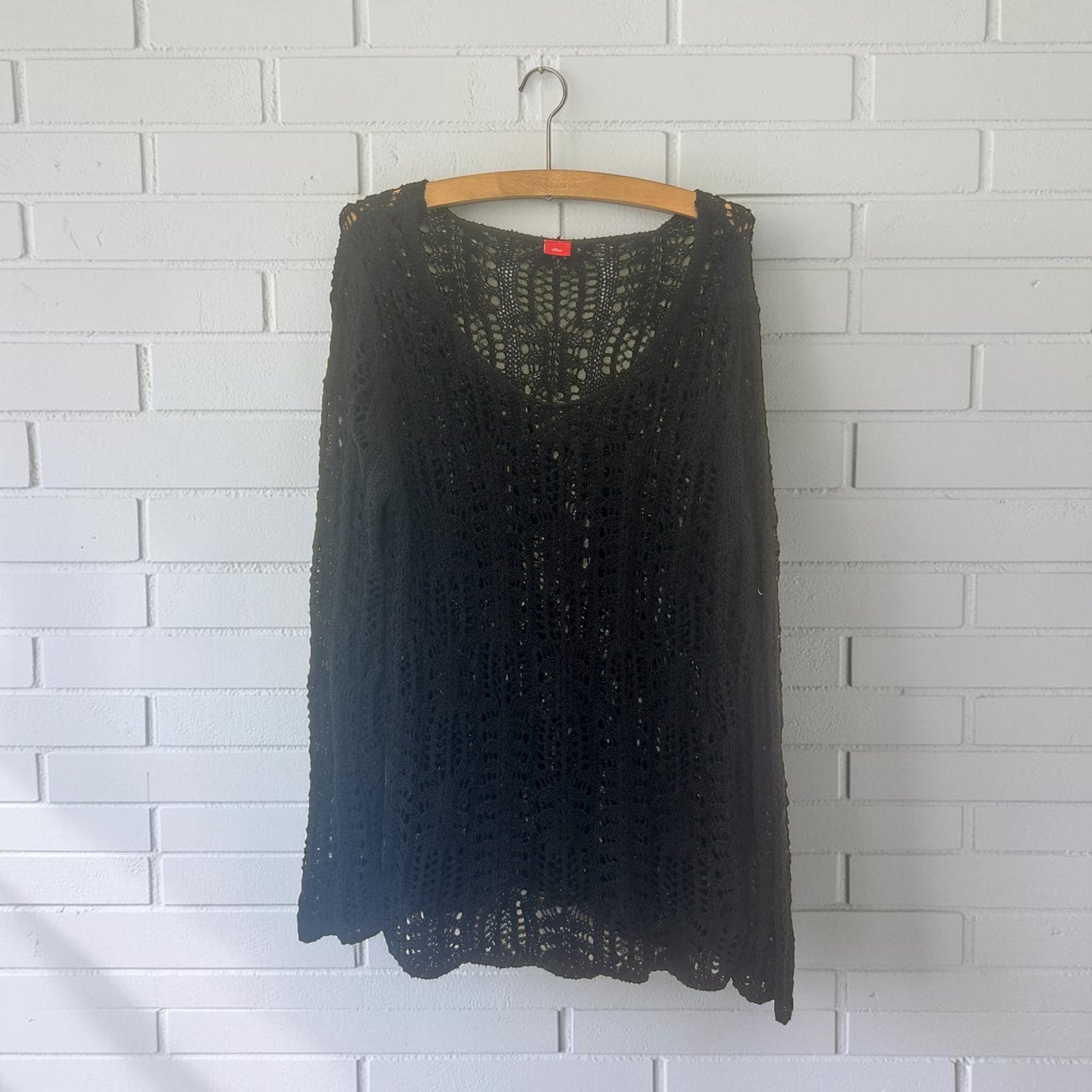 S.Oliver Trui Maat L Zwart Gehaakt Boho Grunge Goth, So, So, Verzenden, Zwart