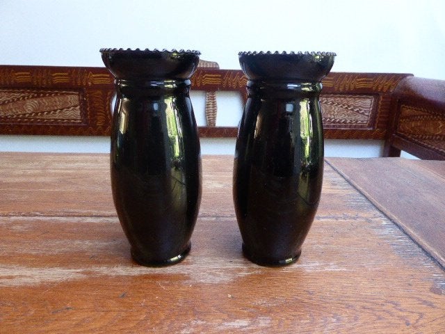 2 art deco opaline vazen in zwart, Doyen, Ophalen of Verzenden
