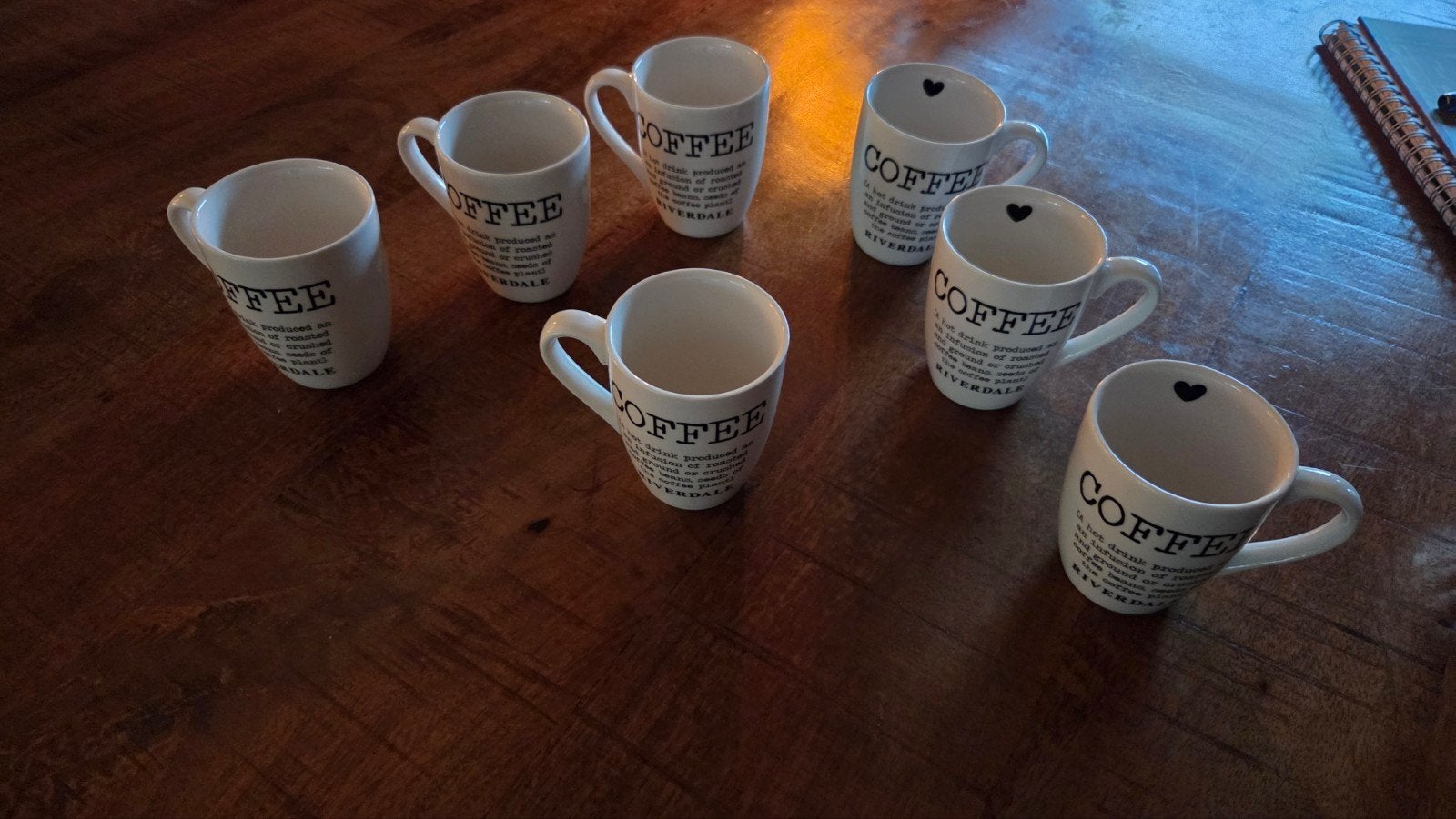 6 Riverdale koffiekopjes - Wit met 'Coffee' opdruk, Ophalen, Gebruikt, Overige merken, Keramiek
