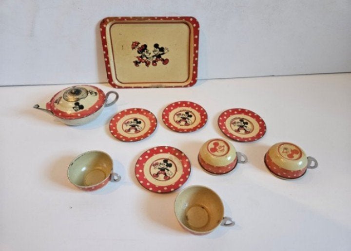 Compleet zeldzaam Mickey Mouse kinder theeserviesje 1928-38, Antiek en Kunst, Verzenden