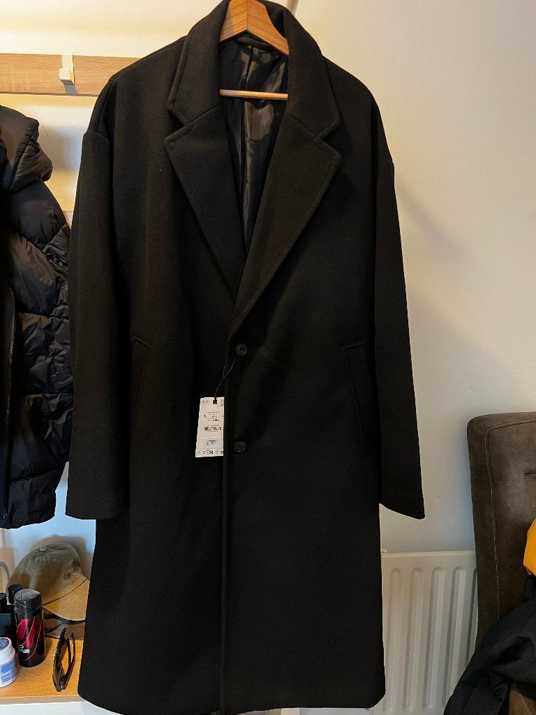 ZARA Black Winter Wool Coat – Size L – New with tag, Kleding | Heren, Jassen | Winter, Maat 52/54 (L), Zara, Zwart, Nieuw