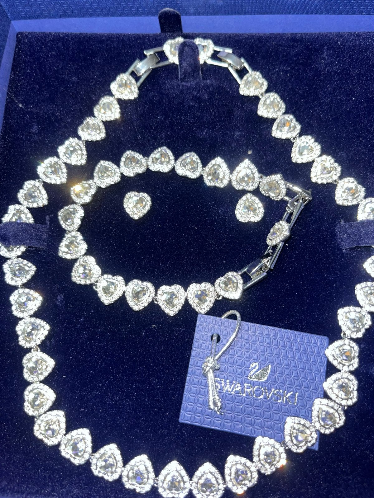 Swarovski ketting, armband en oorbellen set - Hartjes, Met kristal, Overige materialen, Ophalen of Verzenden, Zo goed als nieuw