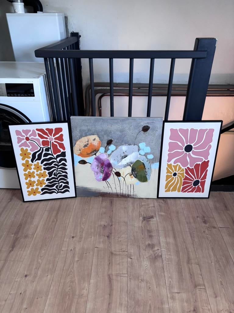 Set van 3 bloemen schilderijen, Antiek en Kunst, Ophalen