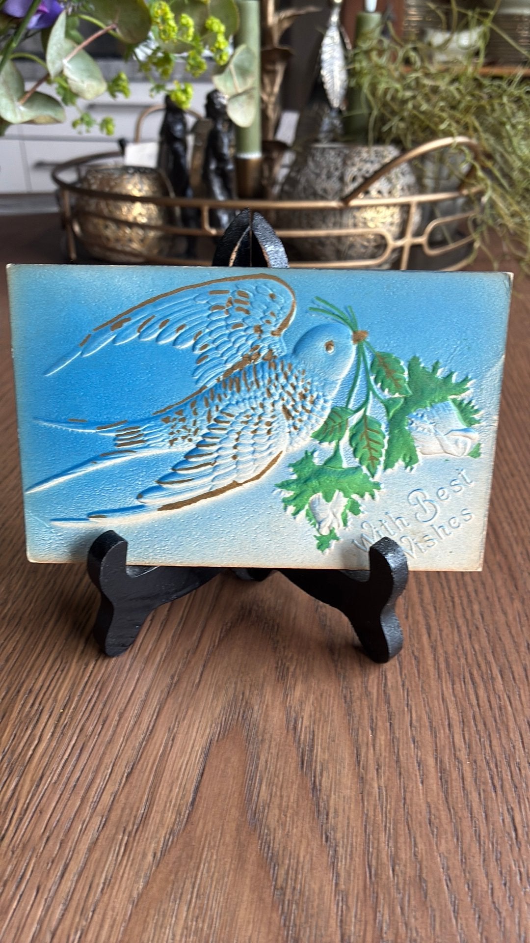 Met de beste wensen. Duif met tak, reliefkaart, Ophalen of Verzenden, Voor 1920