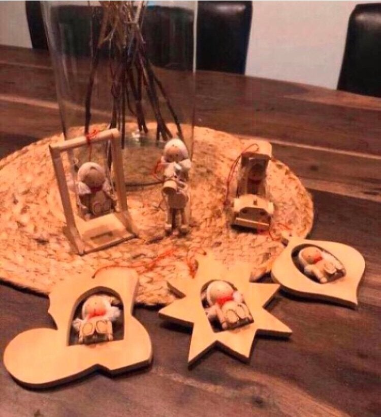 💝 Vintage set 6 kerst ornamenten hout poppetjes 70’s - ‘80s, Diversen, Ophalen of Verzenden, Zo goed als nieuw