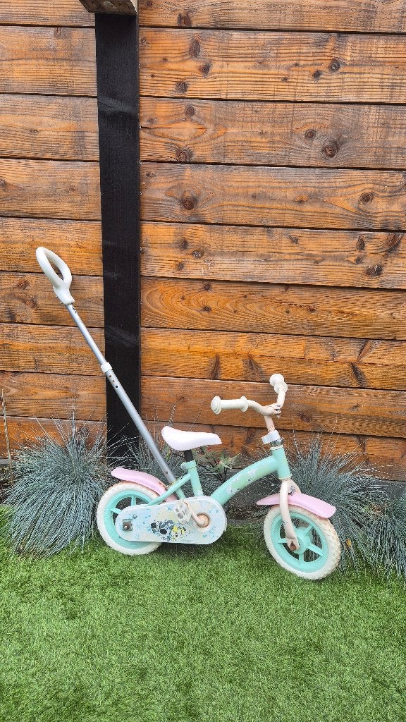 Woezel & Pip kinderfiets 10 inch met duwstang, Ophalen, Terugtraprem, Zijwieltjes, Gebruikt