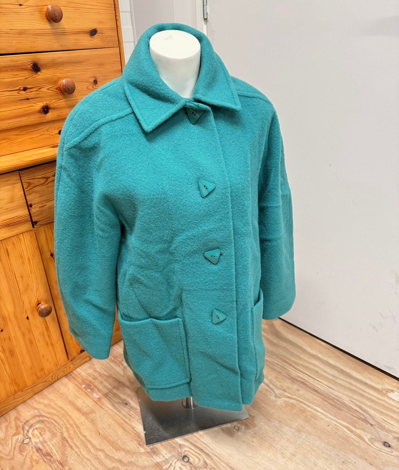 Zeldzame Eastex Jas groen-blauw dames L wol wollen winter, Blauw, Maat 42/44 (L), Ophalen of Verzenden, Zo goed als nieuw