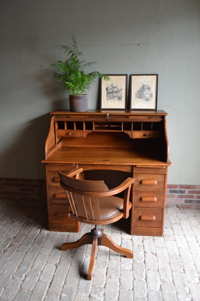 Prachtig antiek eiken houten rolluikbureau, secretaire., Verzenden
