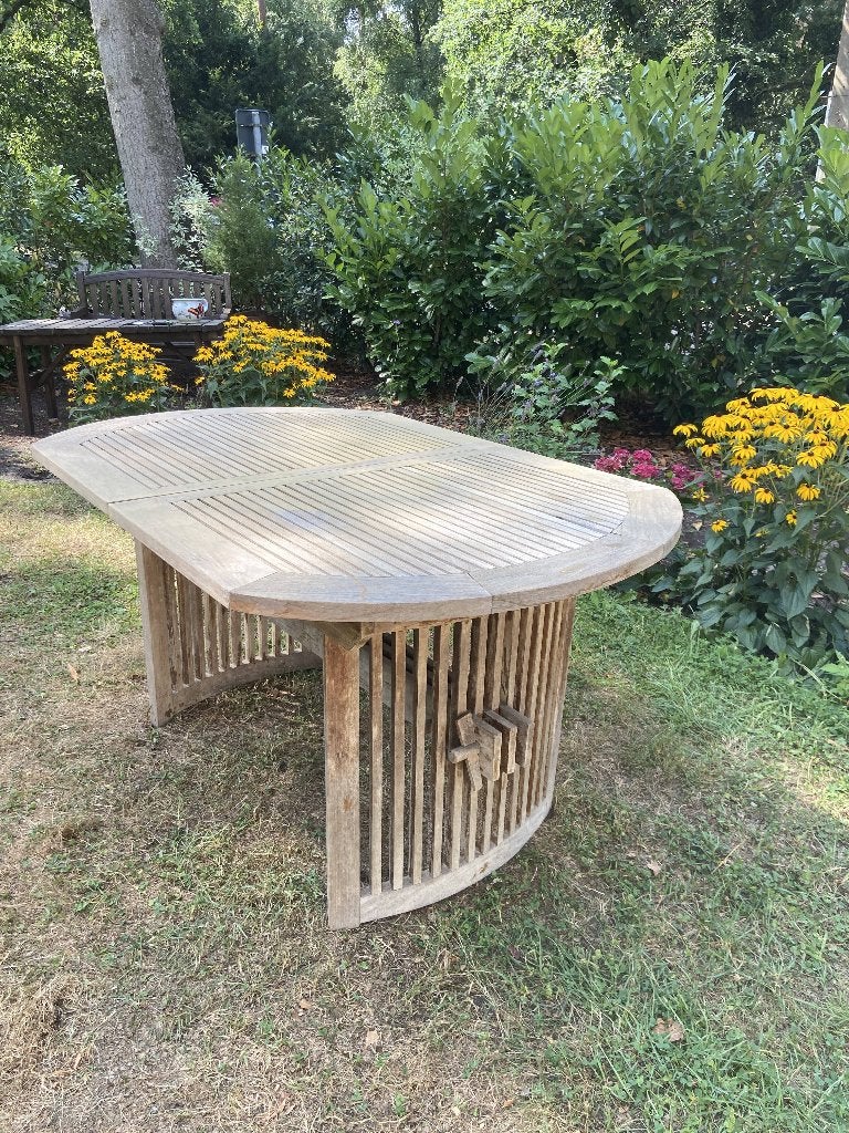 Teakhouten uitschuifbare tuintafel – Ovaal – 150 tot 200 cm, Ophalen, Zo goed als nieuw, Ovaal, Teakhout
