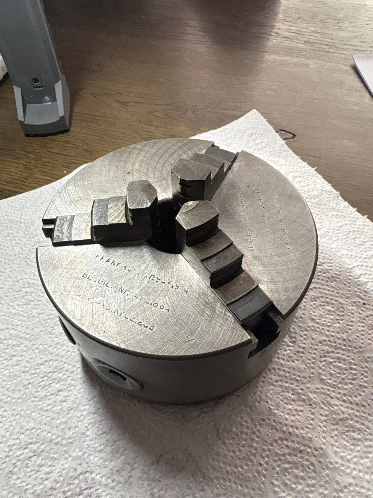 Pratt Bernard Griptru 110 mm 3-klauwplaat met doorlaat 28, Ophalen of Verzenden, Gebruikt, Onderdeel
