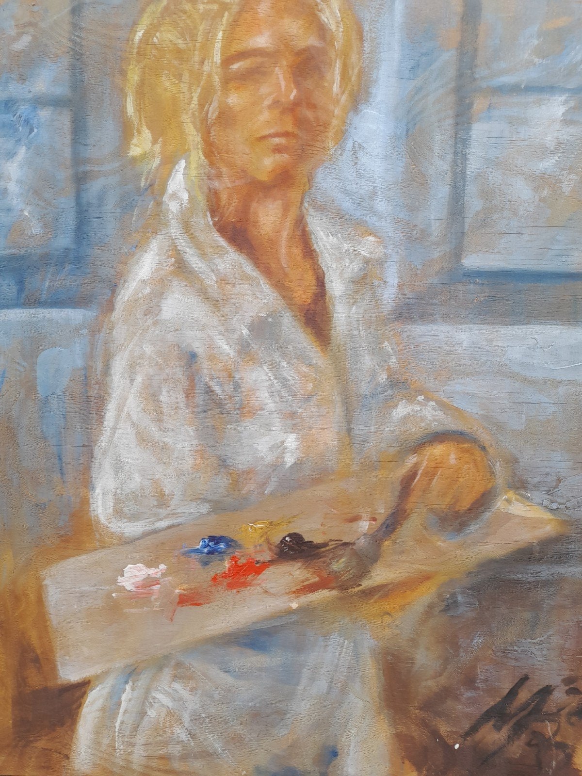 Schilderij zelfportret van een schilderes, Ophalen