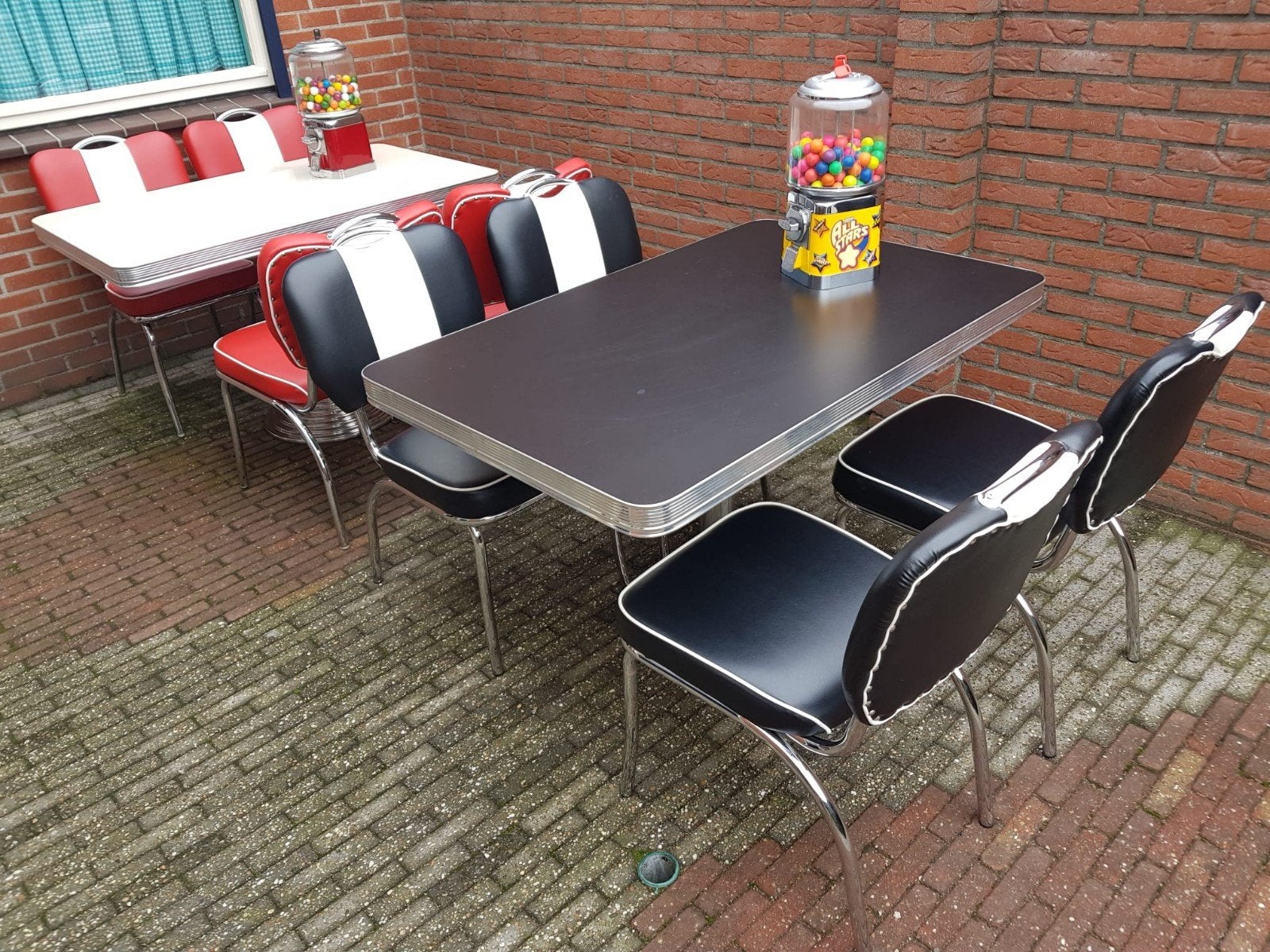 FIFTIES SIXTIES BEL AIR DINER STOELEN MET TAFEL AMERIKAANS, Ophalen, Zo goed als nieuw, Rood