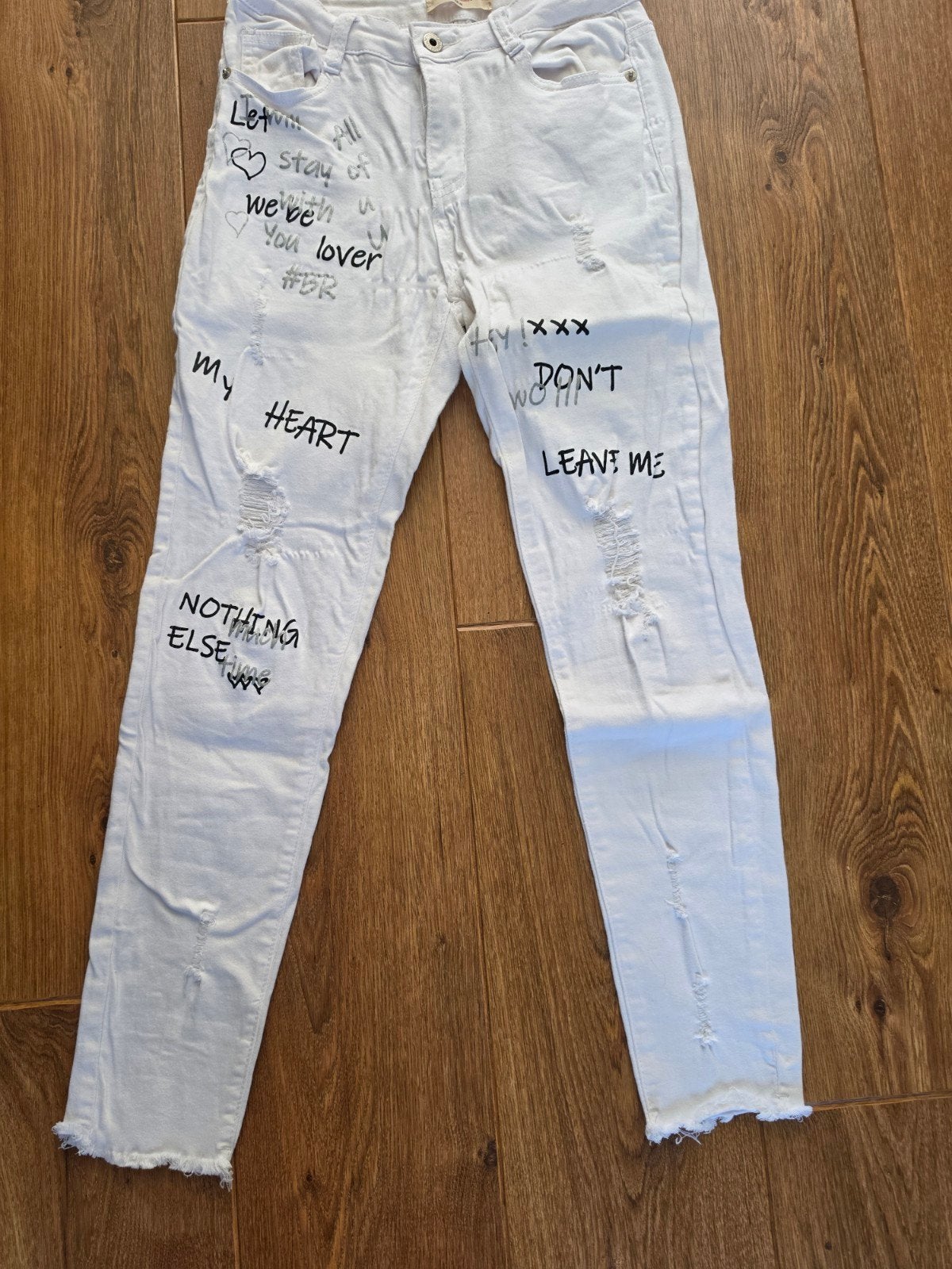 Witte jeans met opdruk en gaten - Blue Rags - Maat L (40), Kleding | Dames, Blue Rags, Wit, Ophalen of Verzenden, W30 - W32 (confectie 38/40)