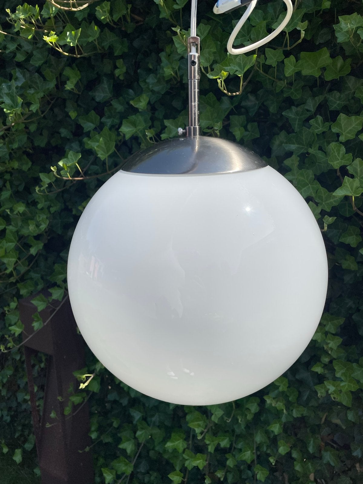 Vintage Bolvormige Schoollamp Hanglamp 30cm, Ophalen, Gebruikt, Glas, E27 (groot)