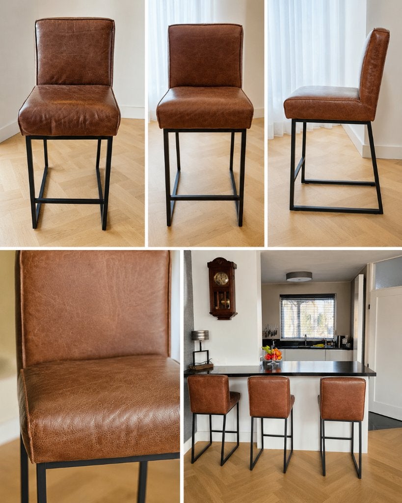 3 Leren barstoelen met goed zitcomfort, Het Anker, type Lara, Ophalen, Met voetsteun, Zo goed als nieuw, 90 cm of meer