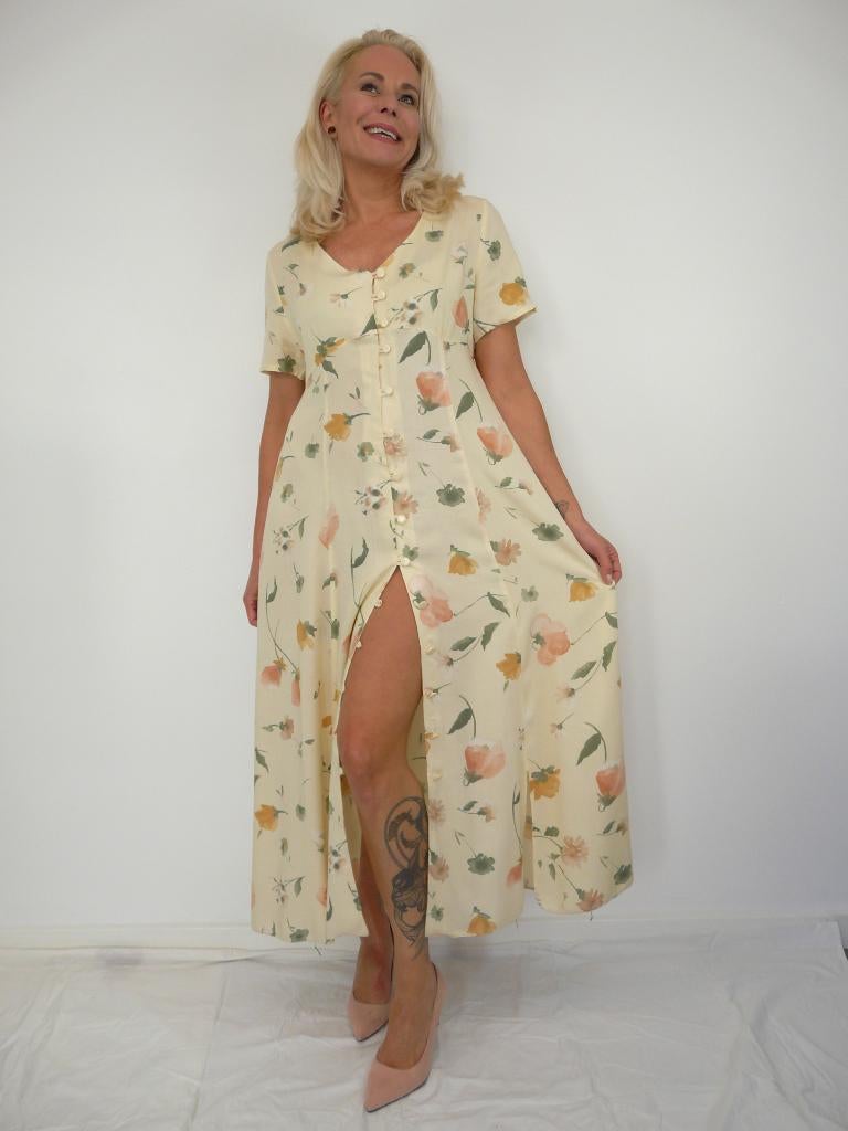 *Abfab Vintage Pastel Doorknoop Jurk L*, Marcella, Geel, Maat 42/44 (L), Ophalen of Verzenden